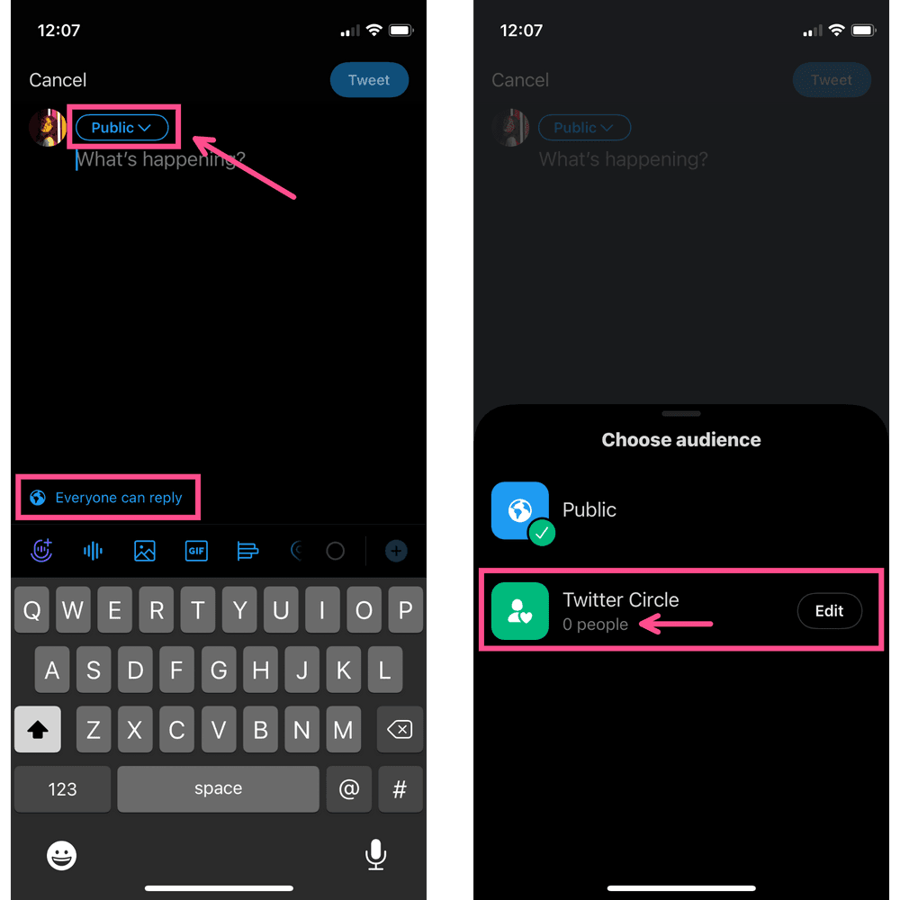 إنشاء دائرة تويتر على الهاتف 1
