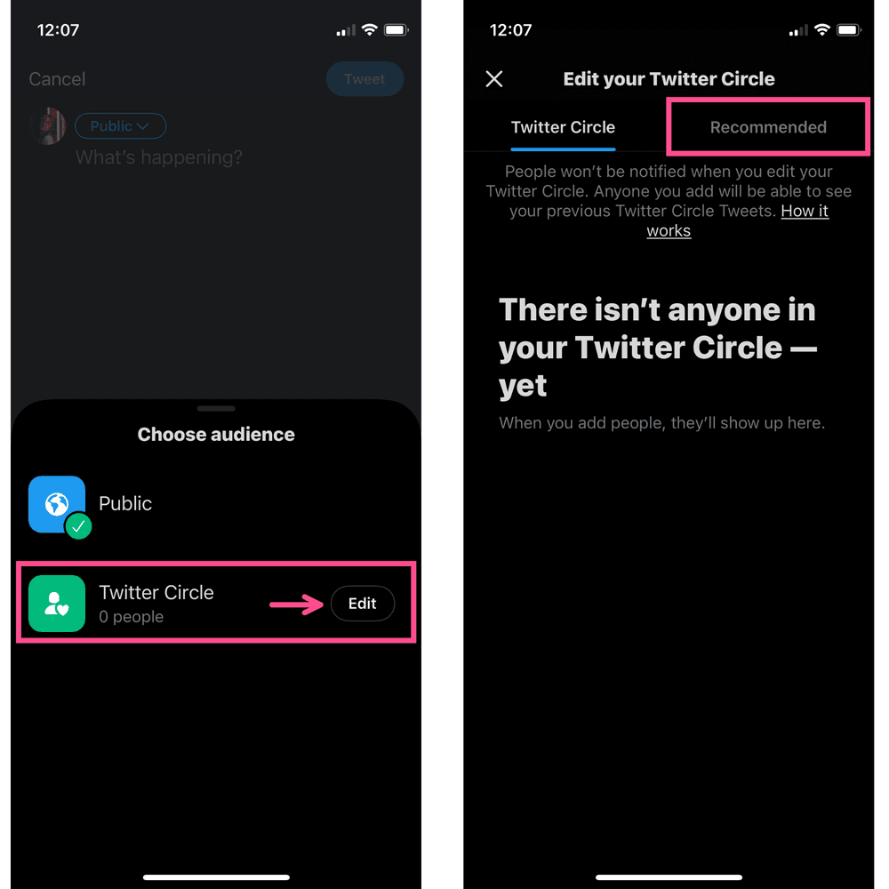 إنشاء دائرة تويتر على الهاتف2