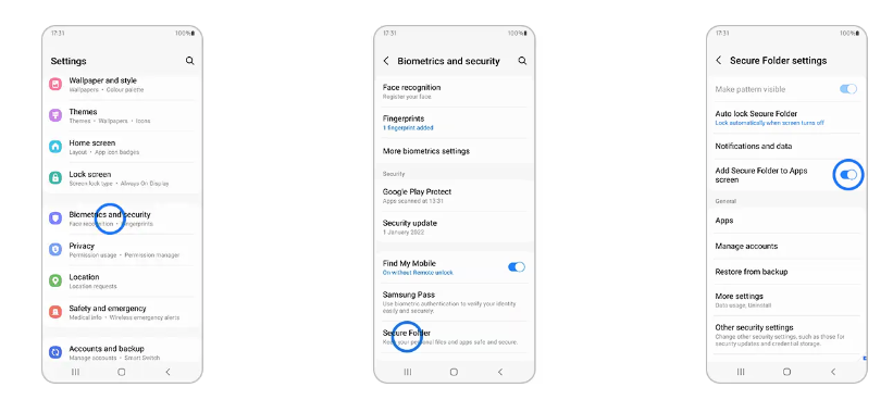 اخفاء المجلد الامن سامسونج