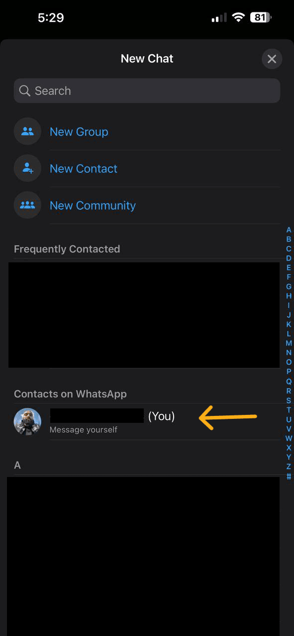 مراسلة نفسك على الواتساب