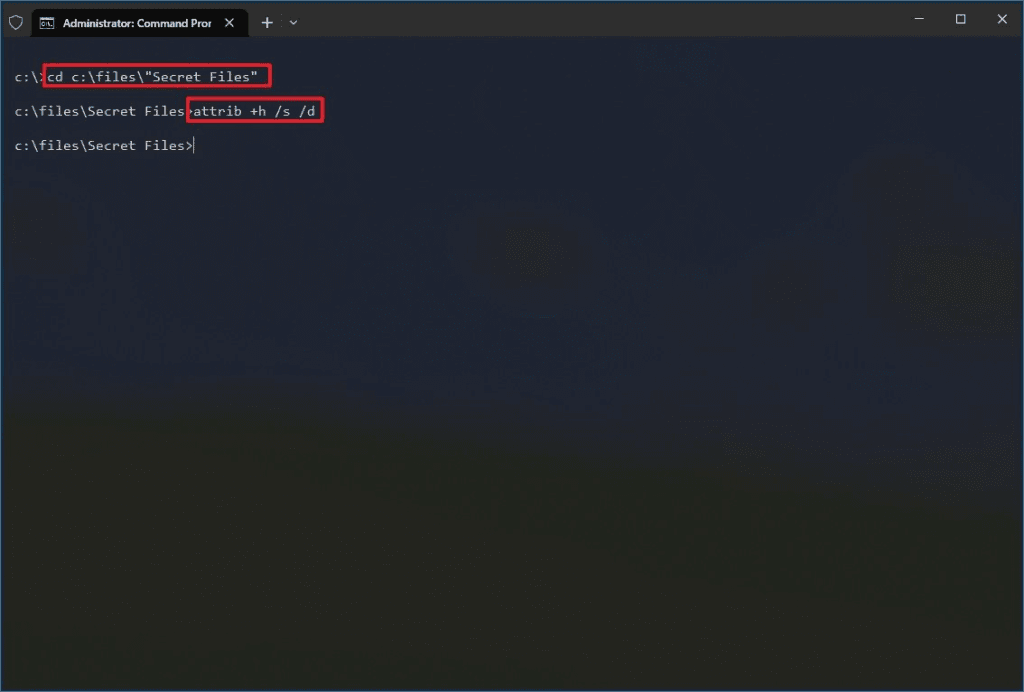 اخفاء جميع الملفات cmd