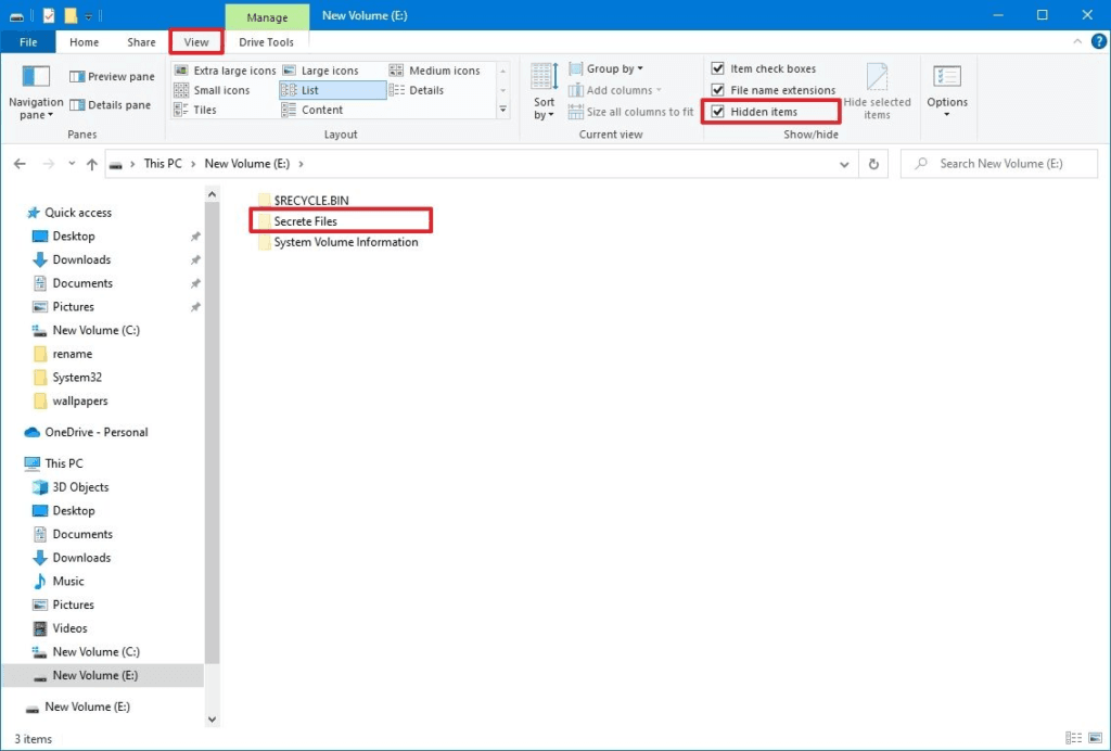 عرض العناصر المخفية ويندوز