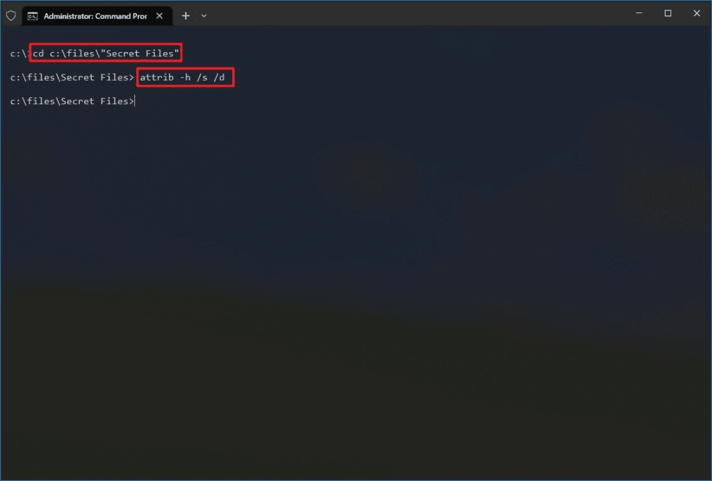 اظهار الملفات CMD