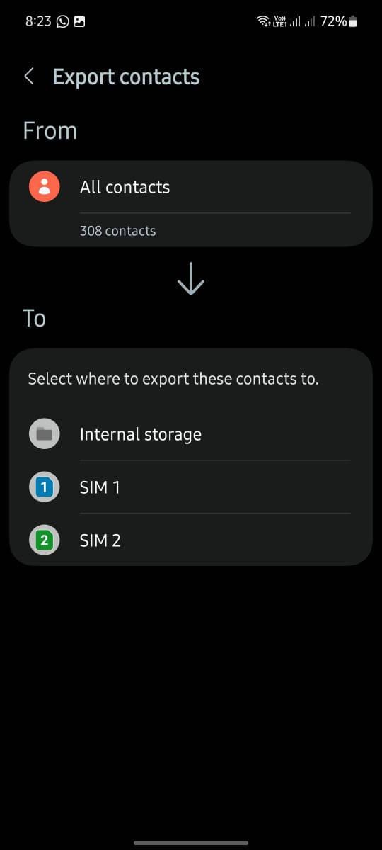 تصدير جهات الإتصال من هاتف سامسونج 2