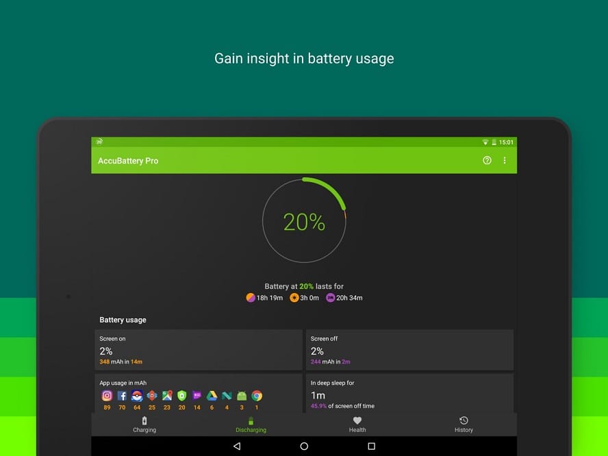 فحص البطارية عبر تطبيق Accu​Battery