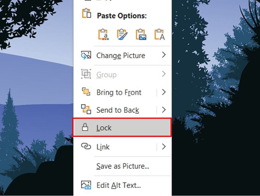 الخيار "قفل (Lock)"