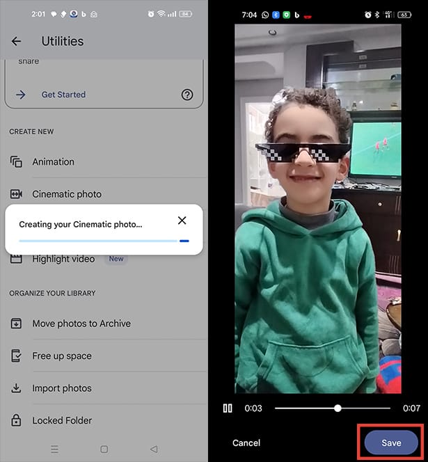 حفظ صورة سينمائية google photos