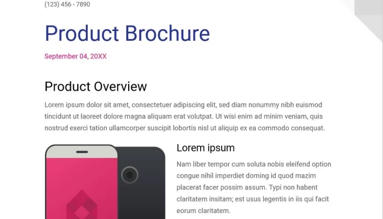 لقطة شاشة توضح شكل قالب البروشور في قوقل Docs