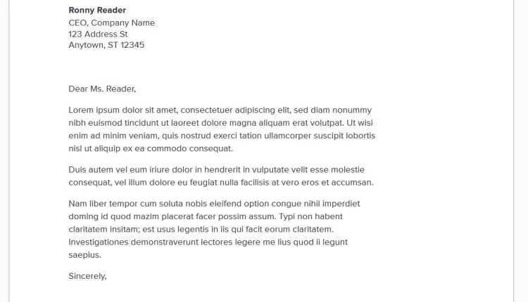 لقطة شاشة توضح شكل قالب الرسالة في قوقل Docs