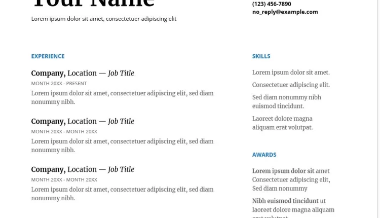 لقطة شاشة توضح شكل قالب السيرة الذاتية في Google Docs