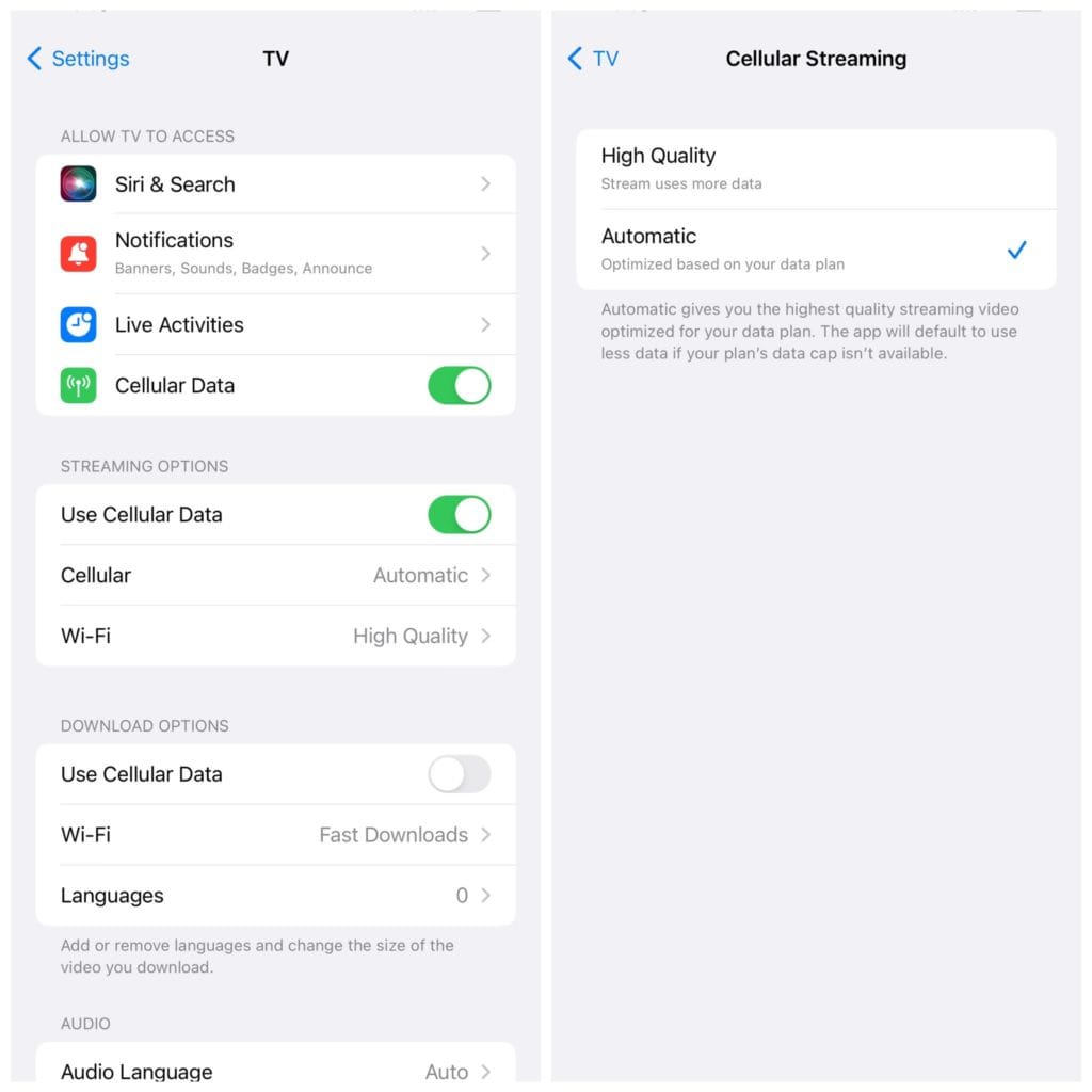 خفض جودة الفيديوهات لتقليل استهلاك بيانات الايفون