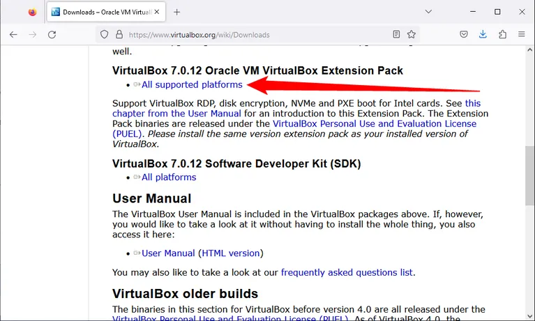 تثبيت حزمة امتدادات VirtualBox