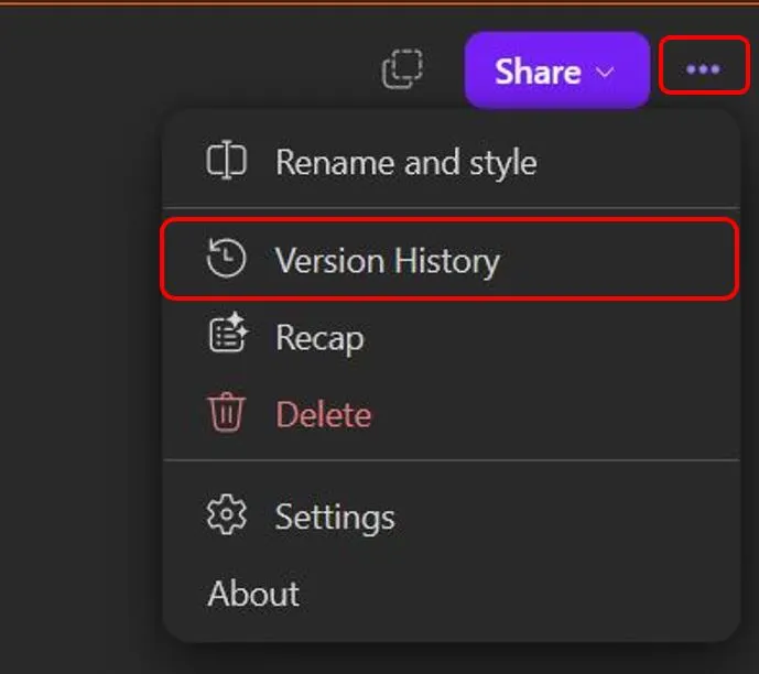 تتبع التاريخ من الخيار "Version History"