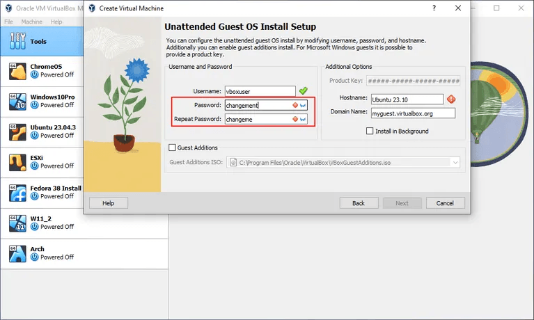 اعدادات الجهاز على Virtual Box