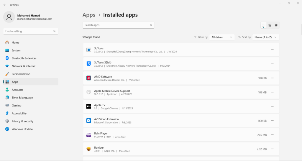 نقل البرامج إلى قرص آخر عن طريق إعدادات ويندوز