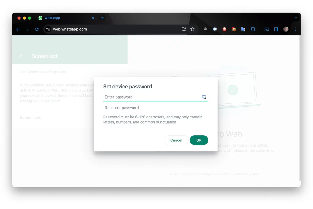 اختيار كلمة سر لواتساب ويب الخاص بك