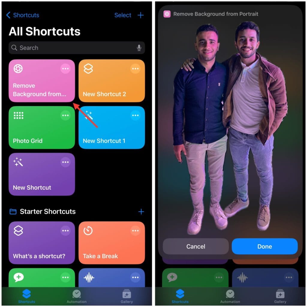 اختصار مزيل الخلفية من تطبيق اختصارات الايفون