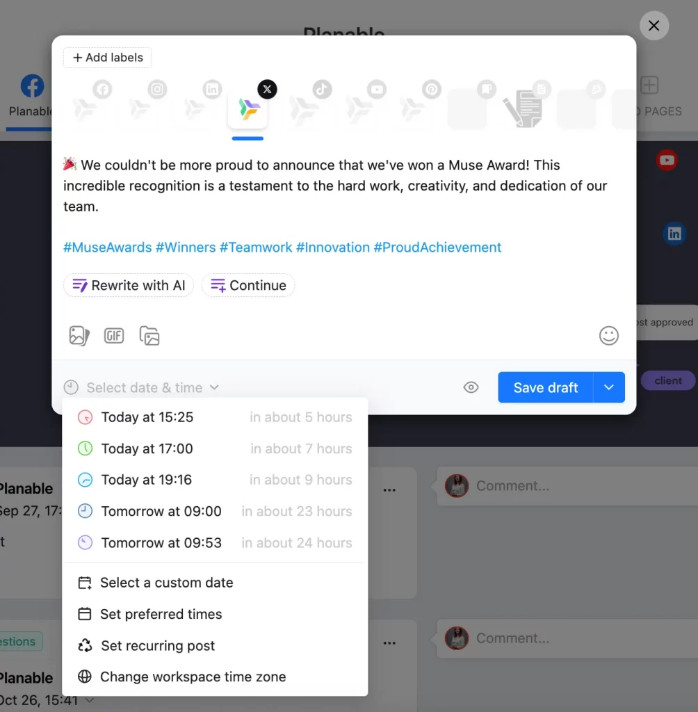 جدولة التغريدات في تويتر باستخدام Planable