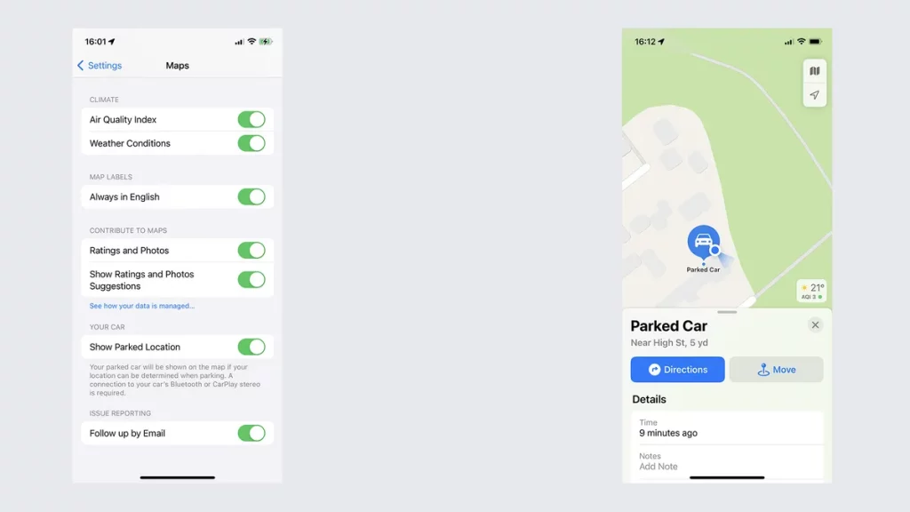 تساعد خرائط ابل على إيجاد مكان ركن السيارة