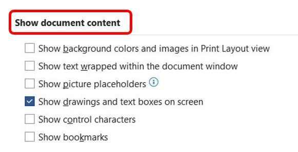 "Show document content"
