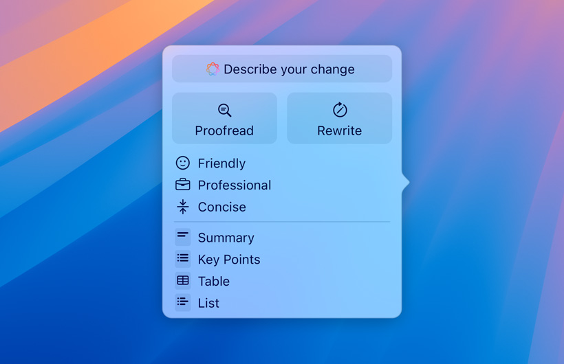 ادوات الكتابة Apple Intelligence