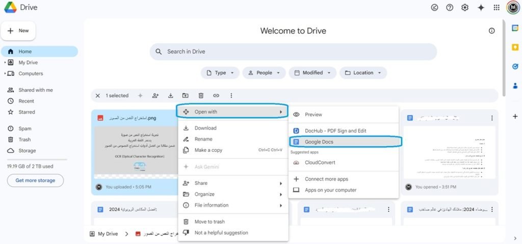 تحويل الصور إلى نص عبر Google Drive