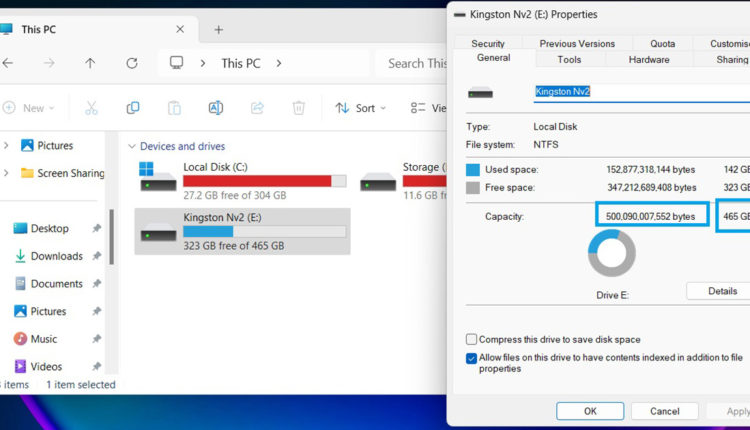 حساب مساحة الهارد ديسك الحقيقية