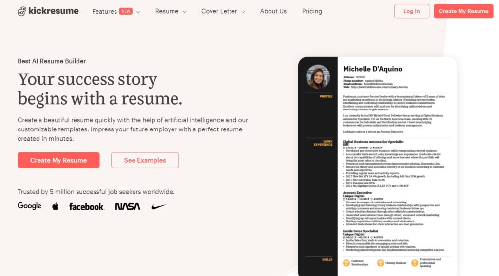 kickresume موقع لانشاء CV 