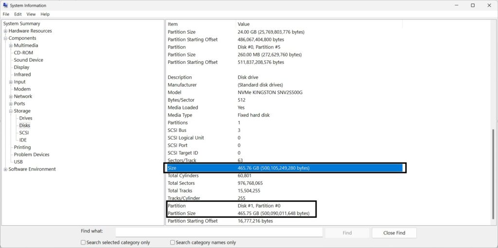 عرض المساحة الإجمالية للقرص الصلب في Windows