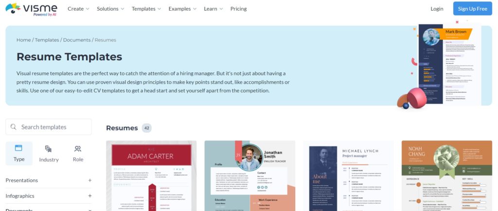 visme قوالب السير الذاتية 