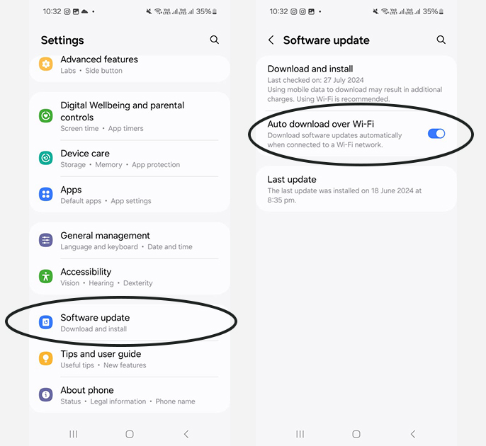 تحديث الهاتف تلقائياً: واجهة سامسونج