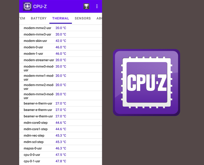 تطبيق cpu-z فحص حرارة الهاتف