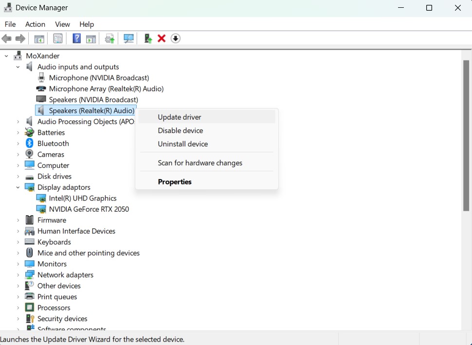 تحديث تعريفات الأجهزة يدويًا device manager