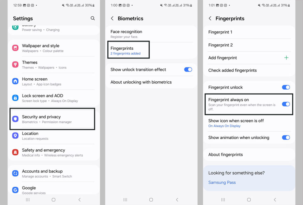إيقاف "بصمة الأصبع دائماً"