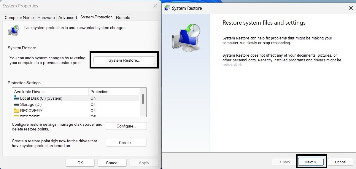استعادة نظام ويندوز من نقطة سابقة