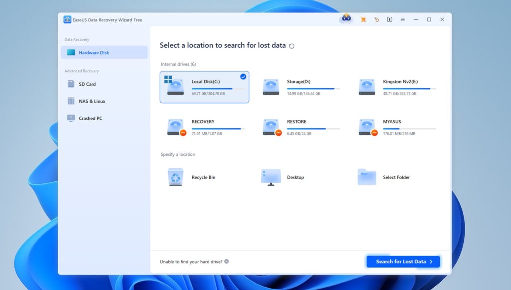 برنامج EaseUS Data Recovery Wizard Free