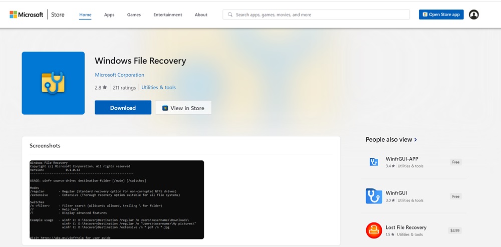 برنامج Windows File Recovery app