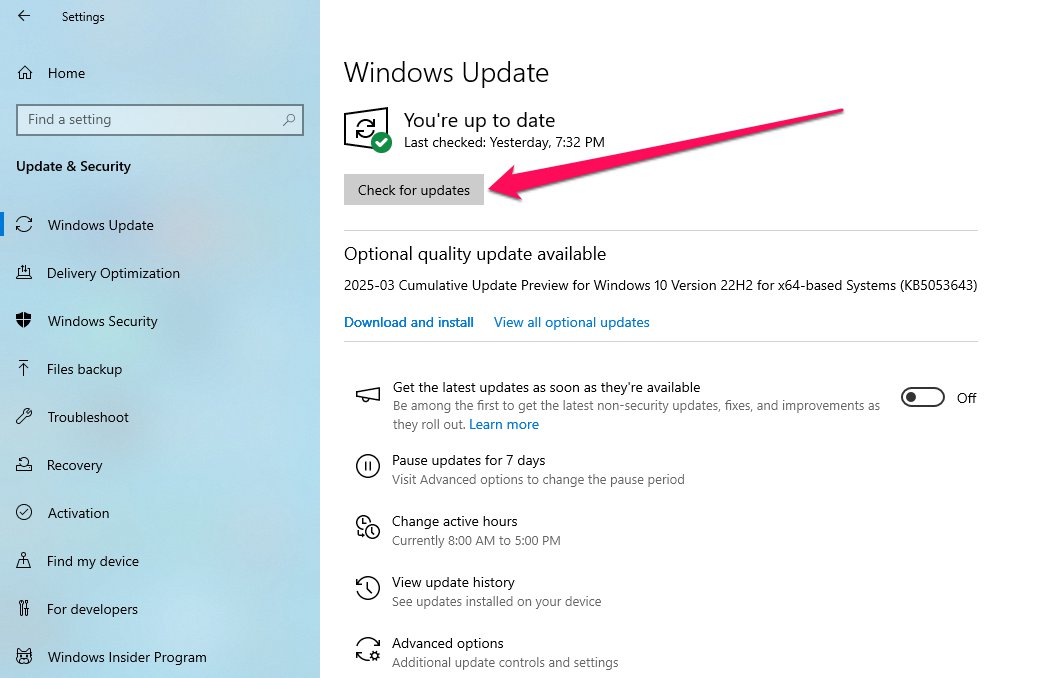 التحقق من تحديثات نظام التشغيل ويندوز