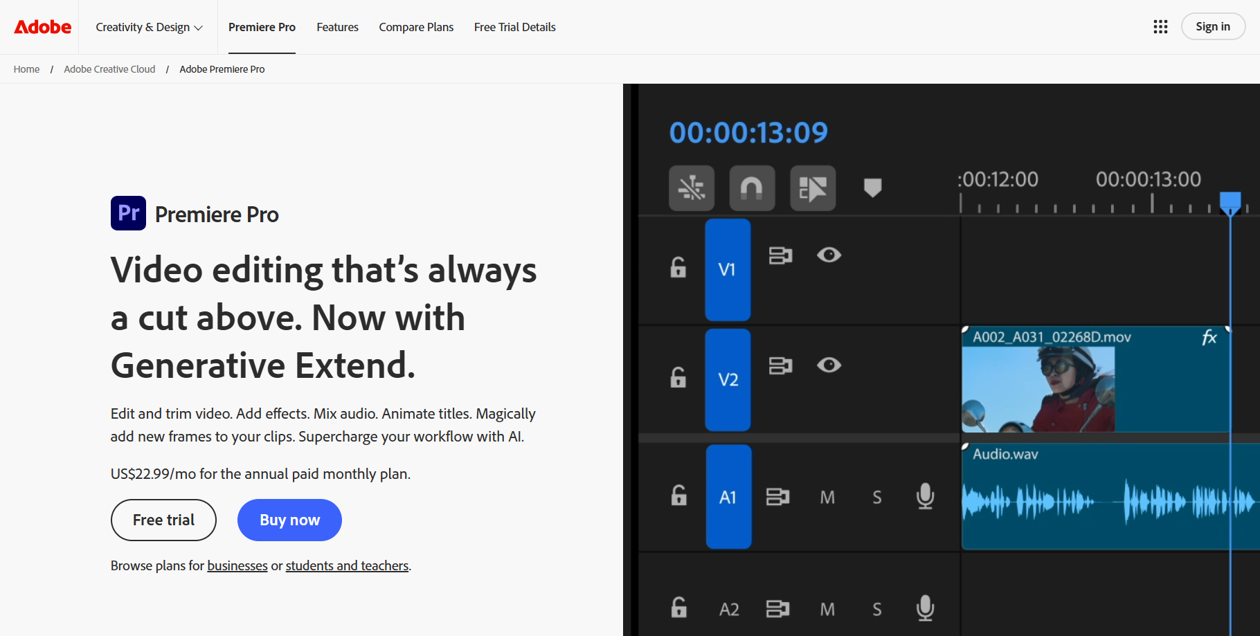 صورة لواجهة برنامج Adobe Premiere Pro مع أدوات تحرير الفيديو في التايم لاين.
