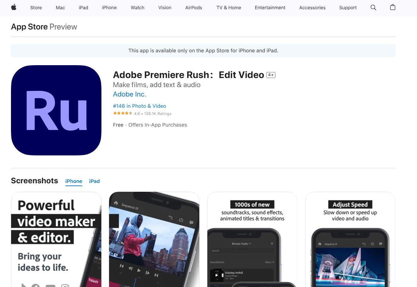 صورة لواجهة تطبيق Adobe Premiere Rush مع لقطات الشاشة الخاصة بتحرير الفيديو.