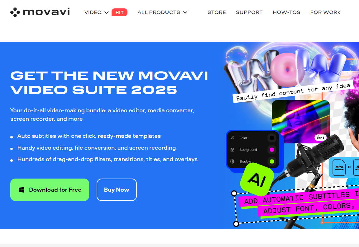 صورة توضح واجهة برنامج موفافي لتحرير الفيديو 2025 مع مزايا مثل الترجمة التلقائية.