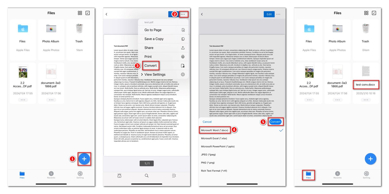 تحويل PDF إلى Word باستخدام تطبيق PDFgear على iPhone/iPad