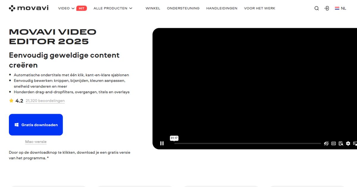 صفحة تنزيل برنامج Movavi Video Editor 2025 بنسخته المجانية.
