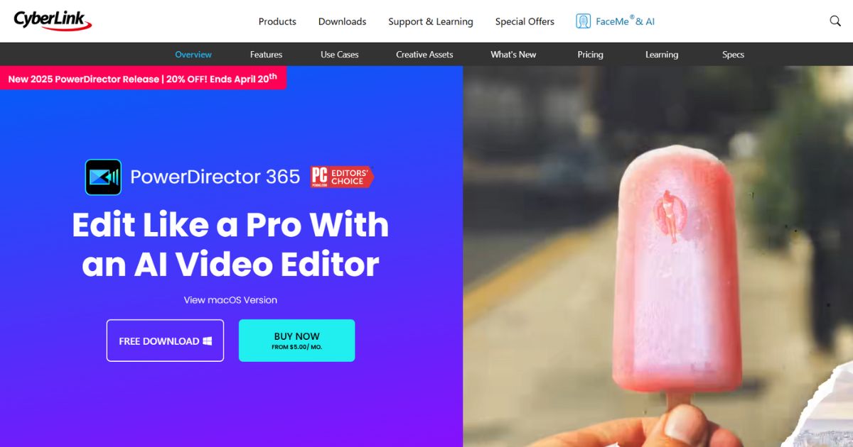 واجهة تحميل برنامج PowerDirector 365 مع عرض خاص للإصدار الجديد.