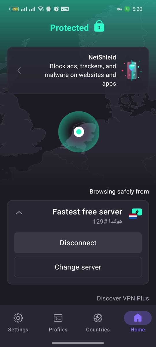 الإتصال بالـ VPN من خلال تطبيق ProtonVPN