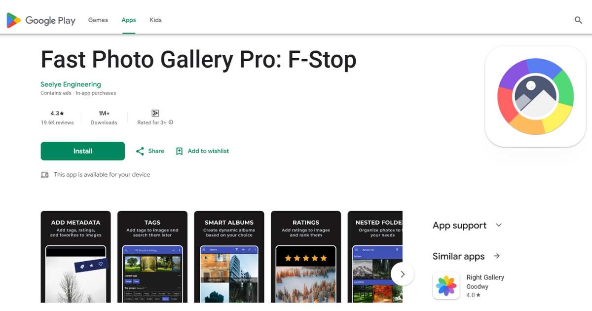 صفحة تطبيق Fast Photo Gallery Pro: F-Stop في متجر Google Play
