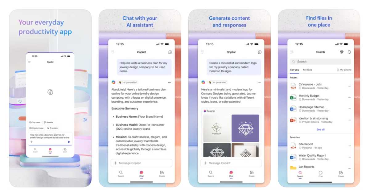 عرض لتطبيق Microsoft Copilot على الهاتف الذكي