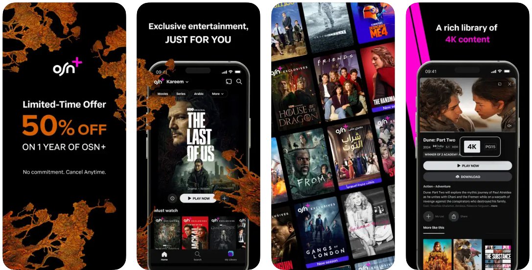 تطبيق OSN+ - بوابتك للمحتوى الحصري والترفيه الفاخر مع ترجمة ممتازة