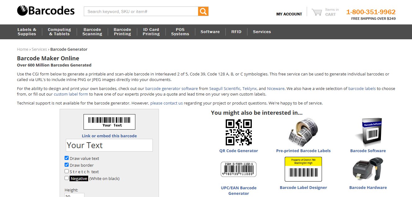 أداة Online Barcode Generator by BarcodesInc