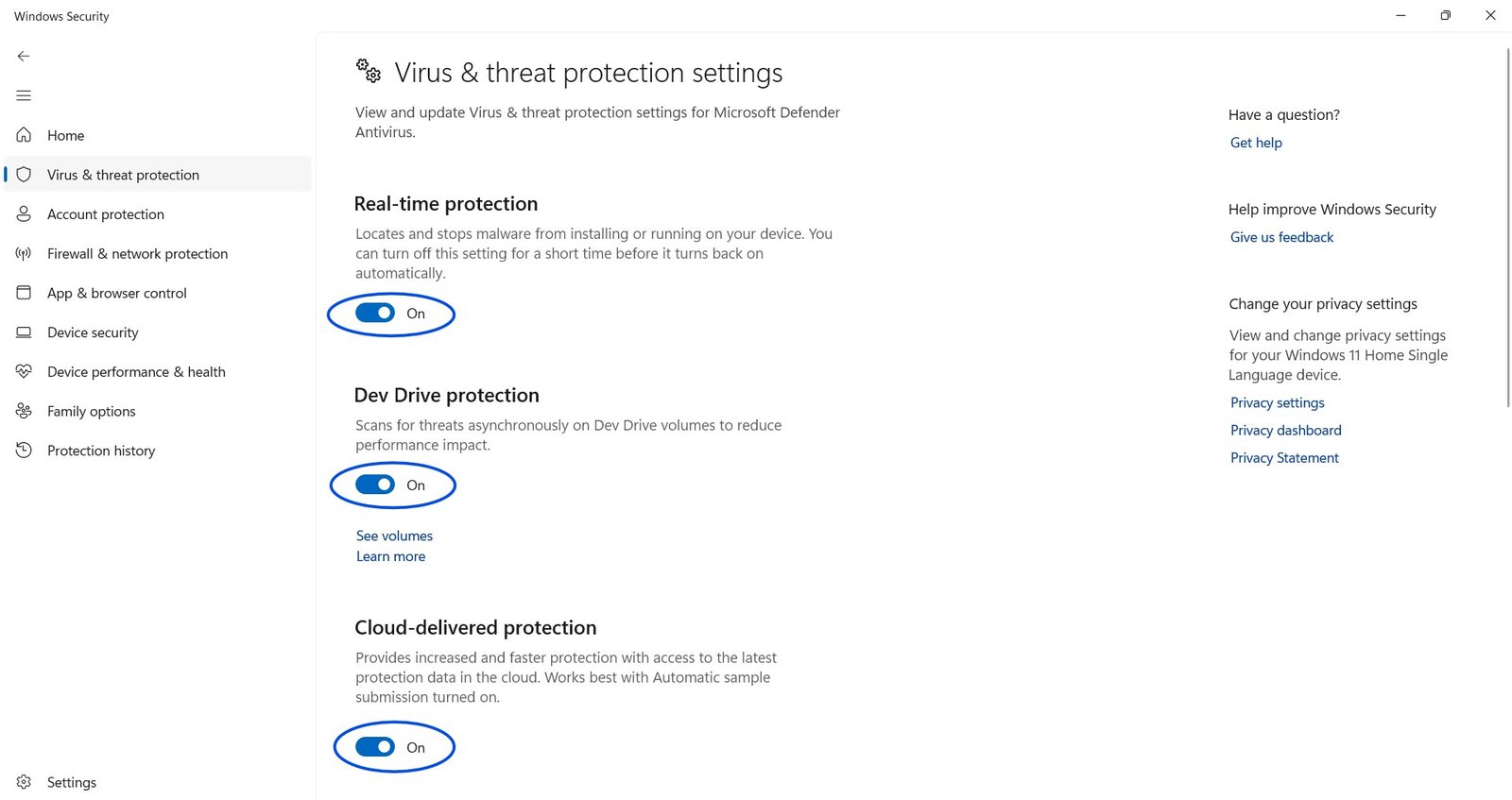 اعدادات الحماية في windows security